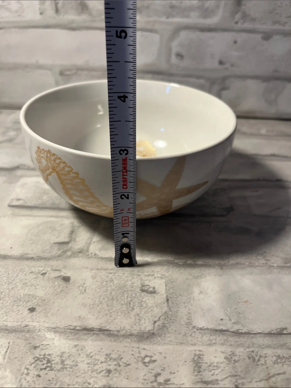 White Porcelain Bowl with Gold Seahorse Accent coastal life gold fine China 5.5